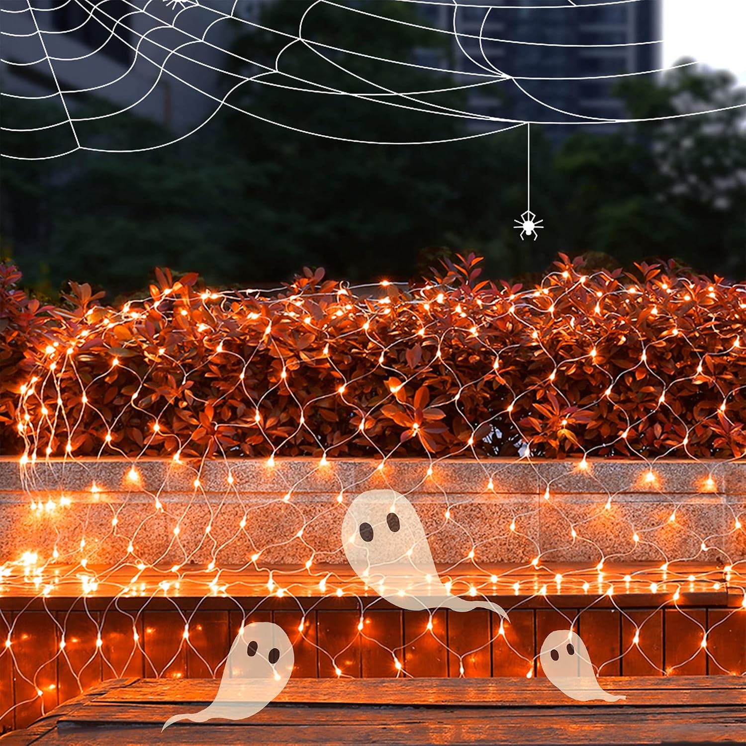 Detalle de WATERGLIDE HB-360WCOI Orange LED Net Lights, 12 ft x 5 ft, 8 Modes