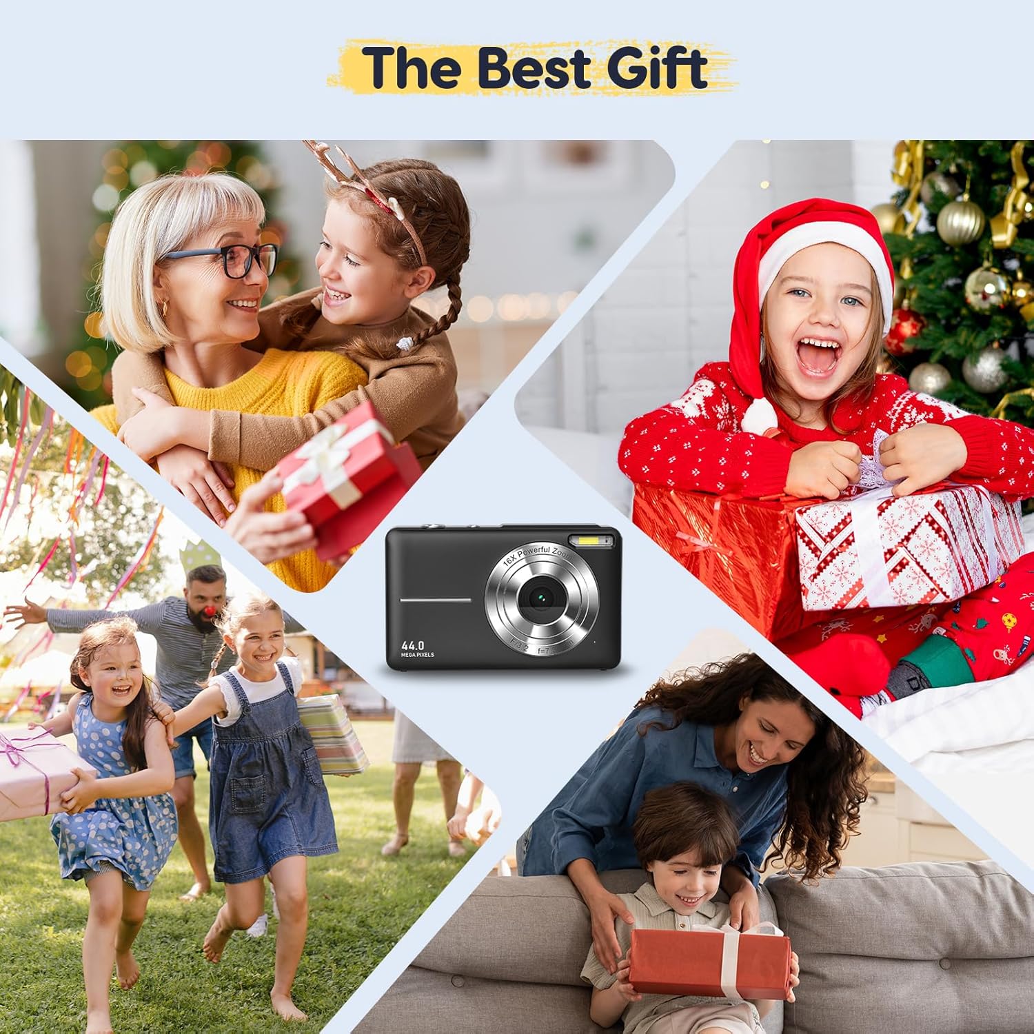 Detalle de Digitalkamera 1080P 44MP (FHD) mit 32G-Karte, 16× Digitalzoom und LED-Licht – kompakte Einsteigerkamera für Kinder, Teenager & Senioren (Schwarz)