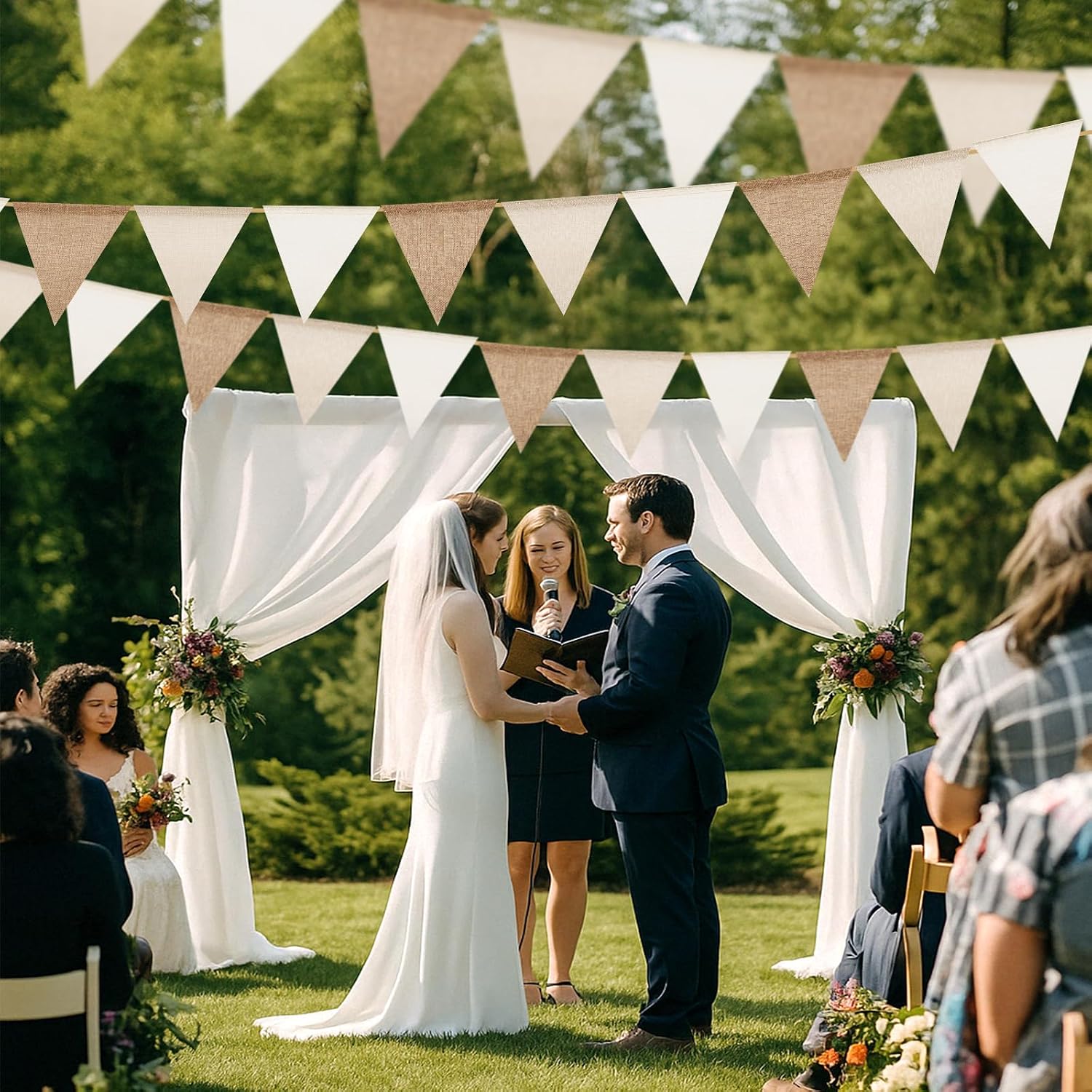 Detalle 2 de jijAcraft Pre-strung Beige Brown Burlap Bunting — 60-Flag, 20m Hessian Banner for Indoor/Outdoor Decor