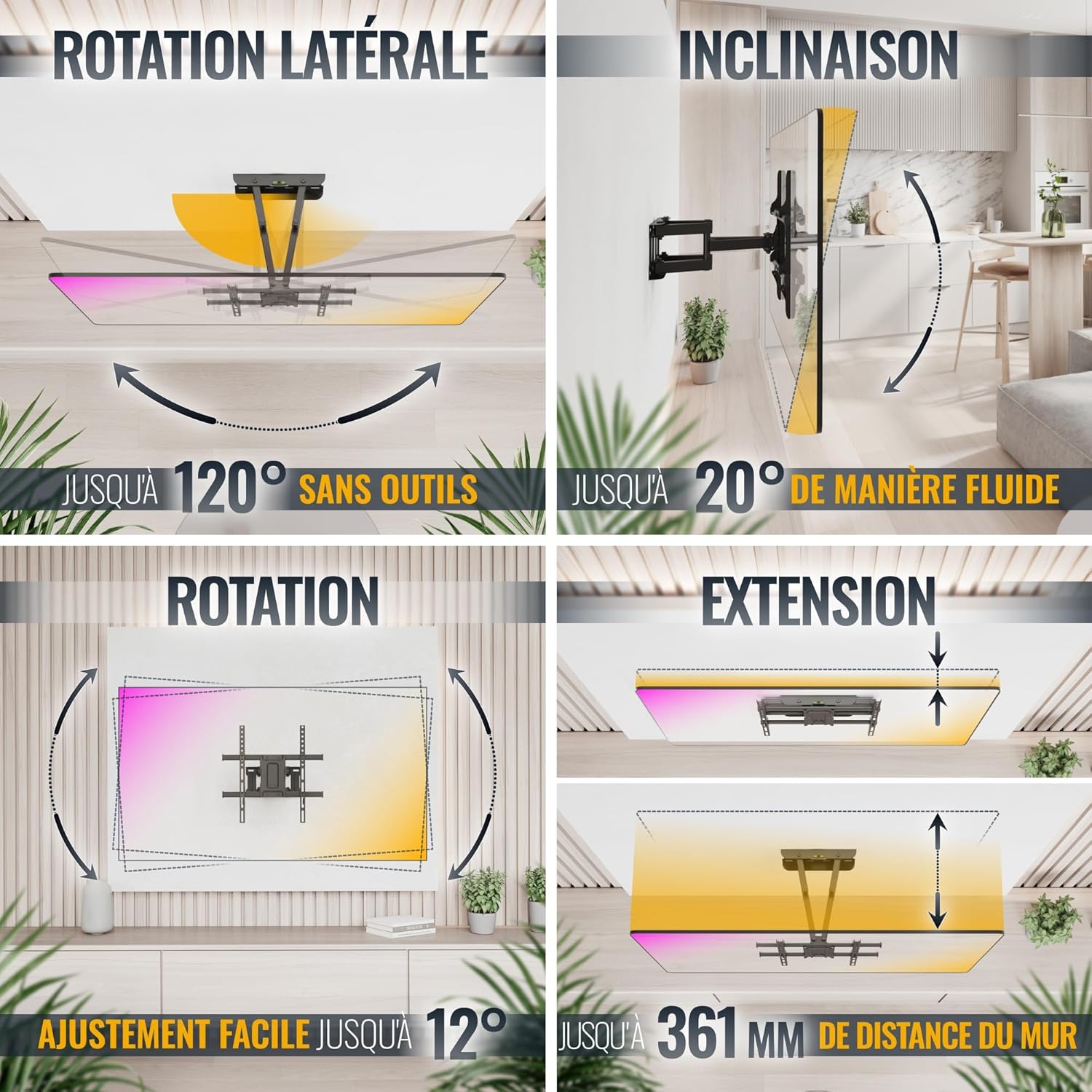 Thumbnail 2 de RICOO S7244 Support TV mural orientable 32-65