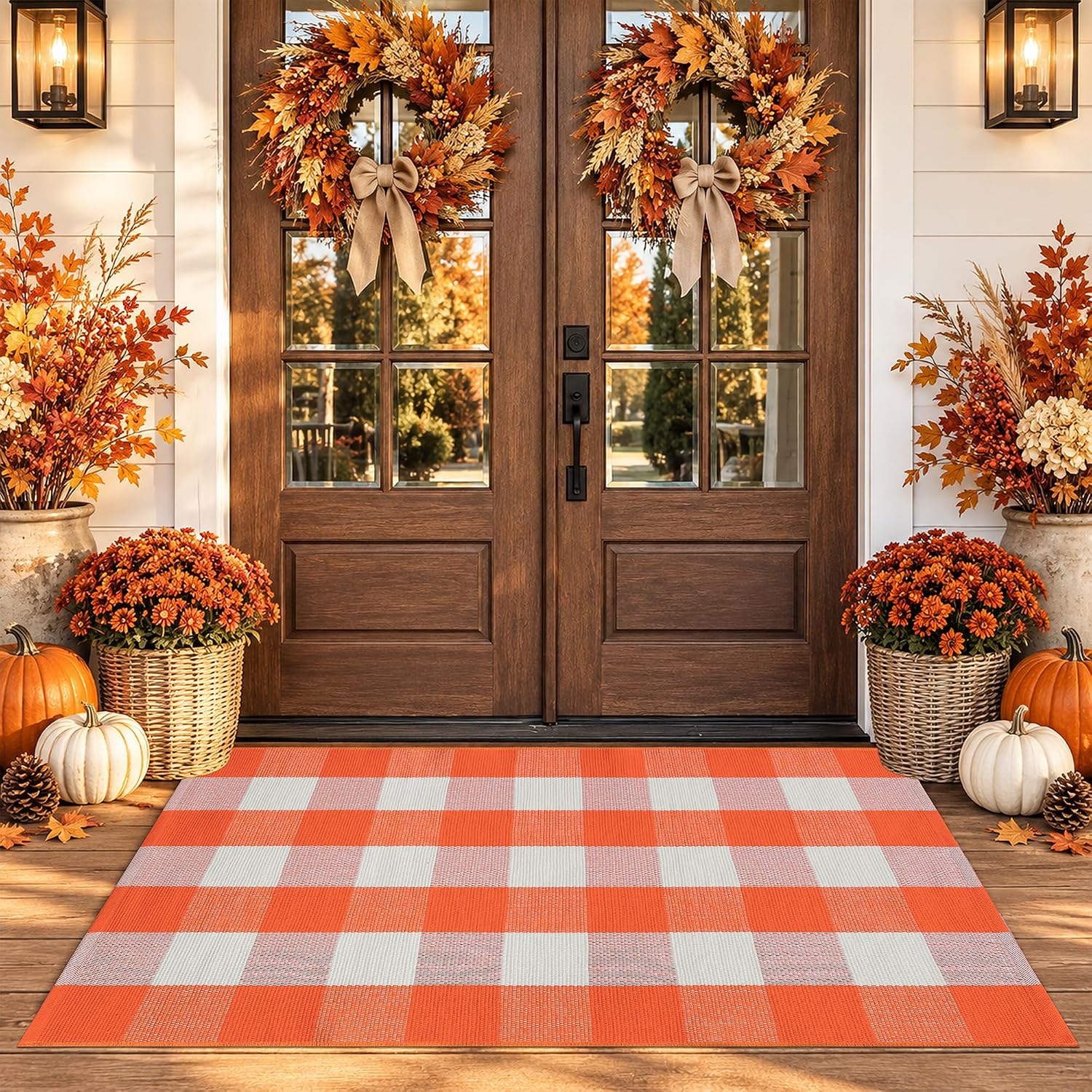 Detalle de Homydecor GZRUG Plaid Doormat, 28" x 43", Reversible and Machine Washable