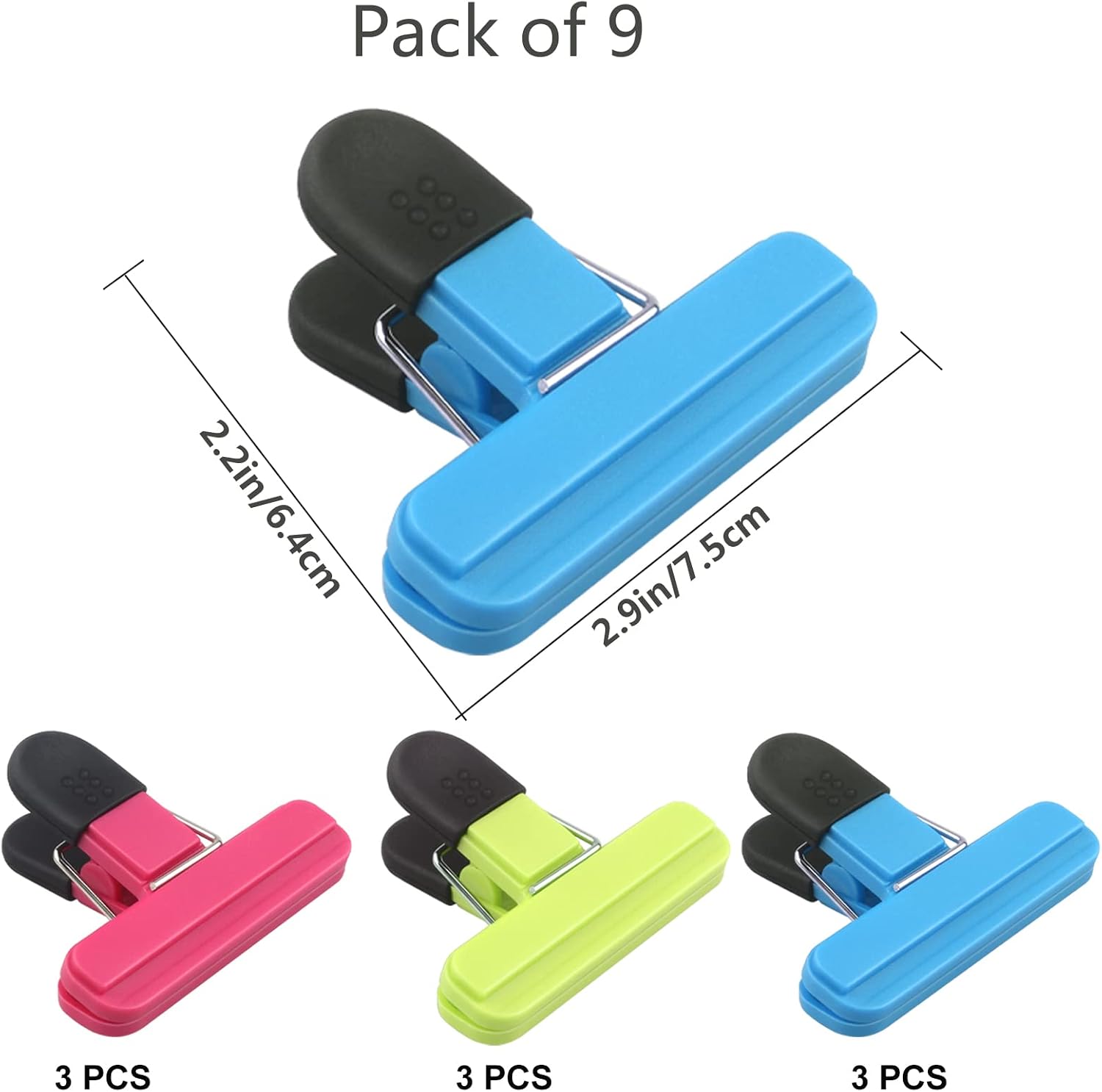 Detalle de MEKEET 9Pcs Food Clips for Bag Sealing – Reusable Kitchen Clips in 3 Colours