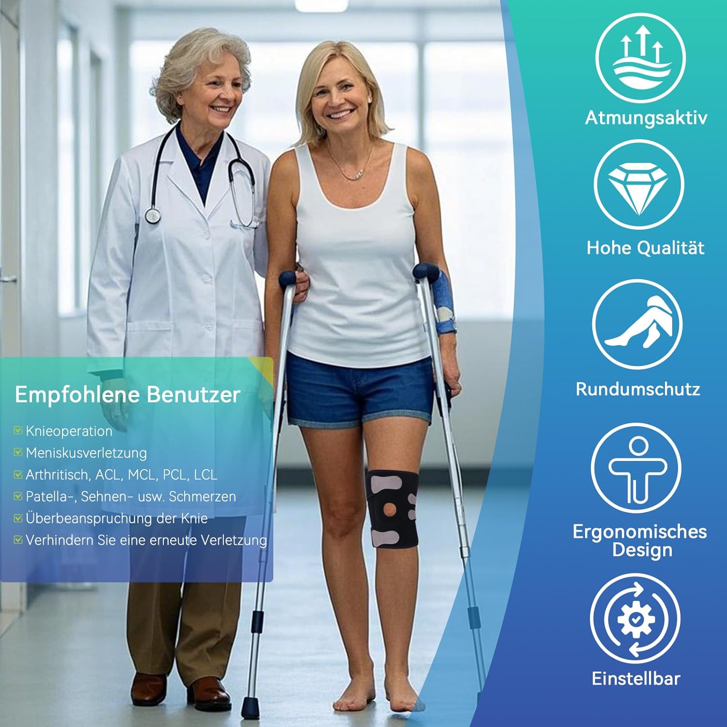 Thumbnail 2 de Kniebandage mit Kettverschluss und Stabilisation (Neopren/Mesh) für Meniskus, Arthrose & Sport – Winyoher