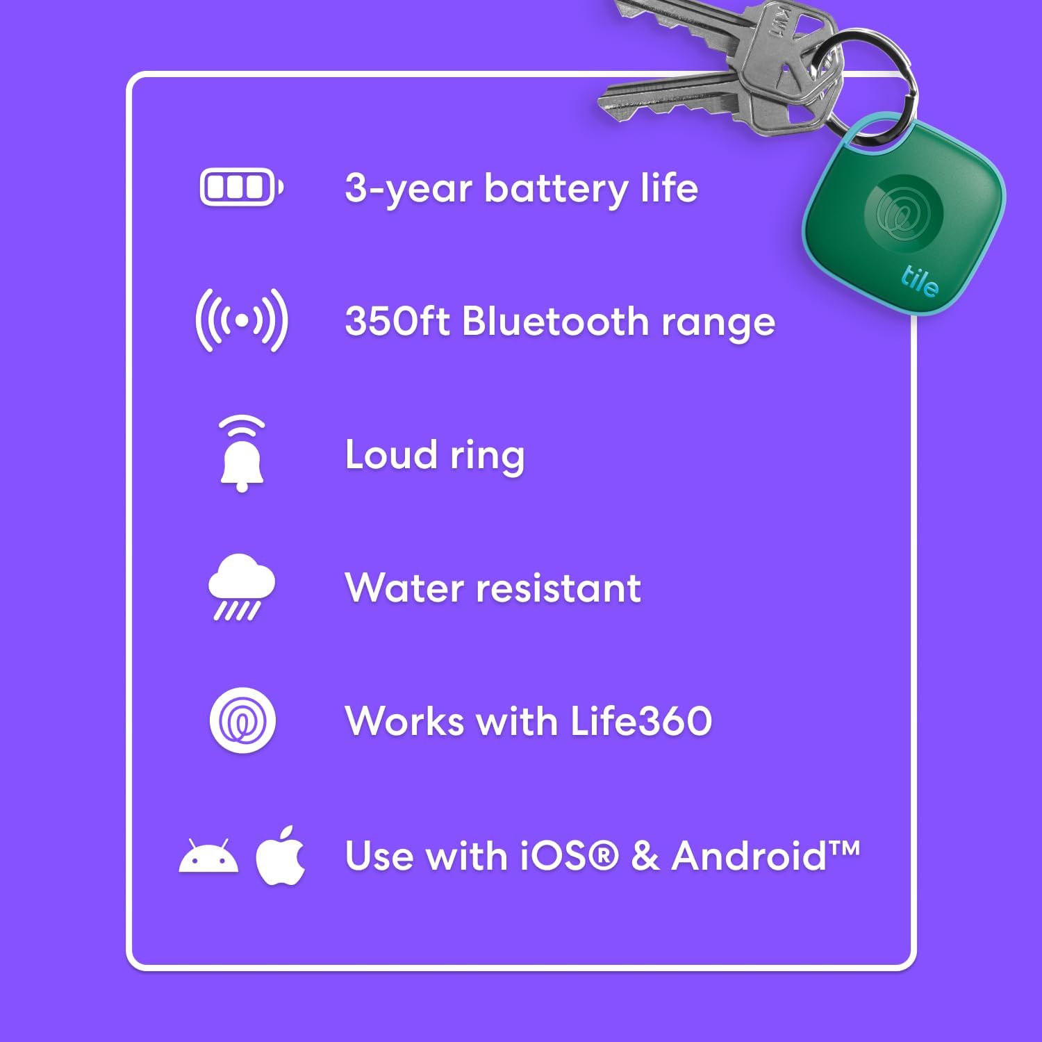Thumbnail 6 de Tile by Life360 Mate Bluetooth Tracker for Keys & Bags