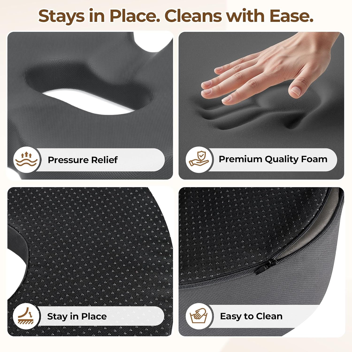 Thumbnail 2 de TushGuard Donut Pillow MPN-TG0008-GE Memory Foam Seat Cushion, Gray