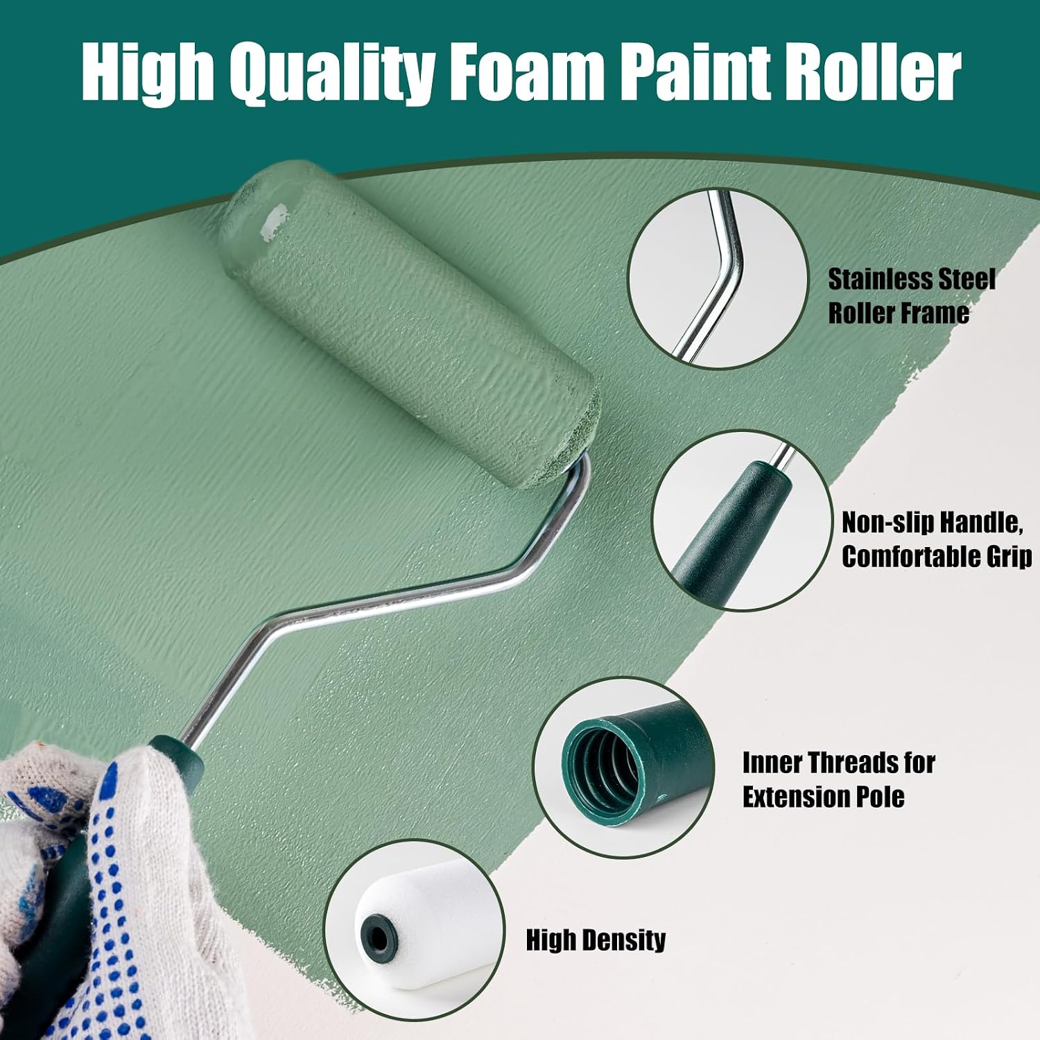 Detalle 2 de YiBaiBrush 4-Inch Foam Paint Roller Set – High Density, Small Roller with Tray & Liner