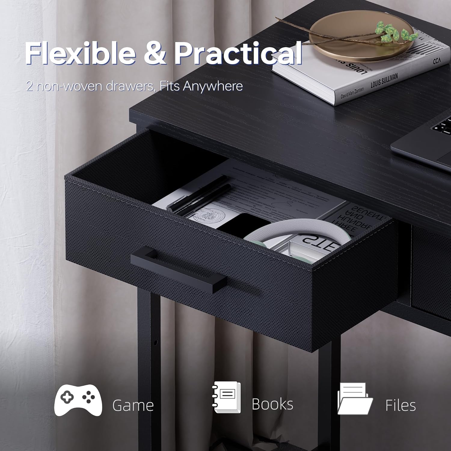 Detalle de Pamray 32 Inch Small Computer Desk with 2 Drawers — Compact, sturdy, and versatile for small spaces