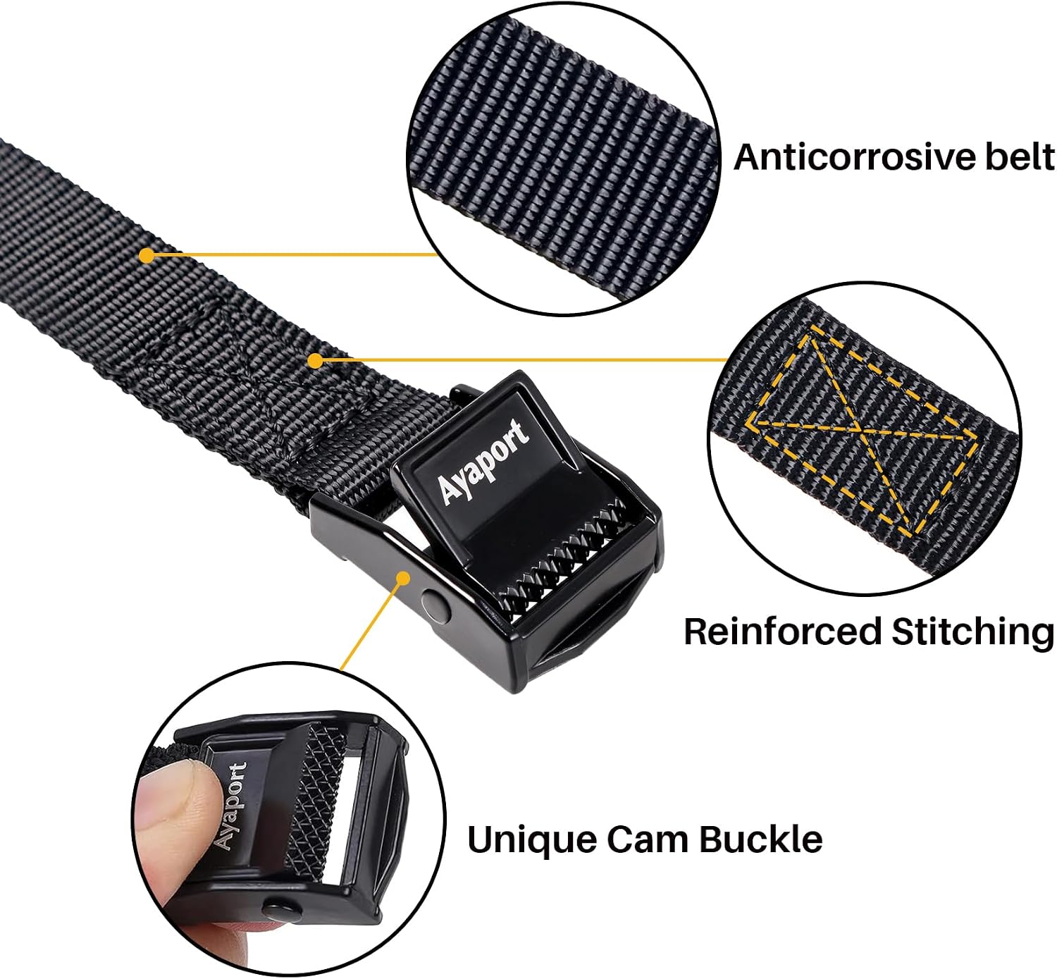 Detalle de Ayaport Lashing Straps with Buckles – 4 Pack, 0.75" x 48", Cam Buckle Tie Down Cinch Straps