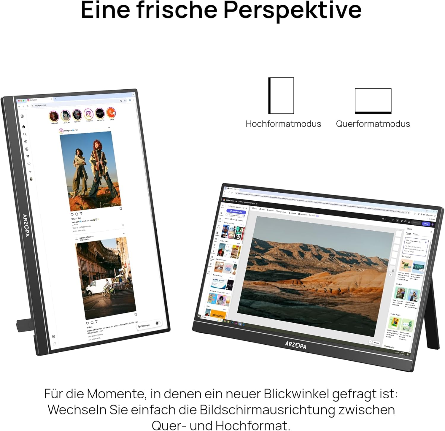 Detalle 2 de ARZOPA Portable Monitor 17,3 Zoll FHD IPS mit Standfuß – USB‑C & HDMI Zweitbildschirm für Laptop, PC, Smartphone, PS5, Xbox