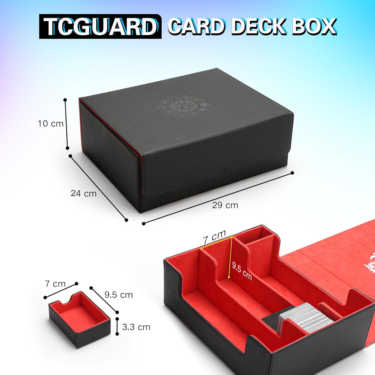 Detalle 2 de TCGUARD Sammelkarten Aufbewahrungsbox – Magnetverschluss, große Kapazität & Zubehör (Rot-Schwarz)