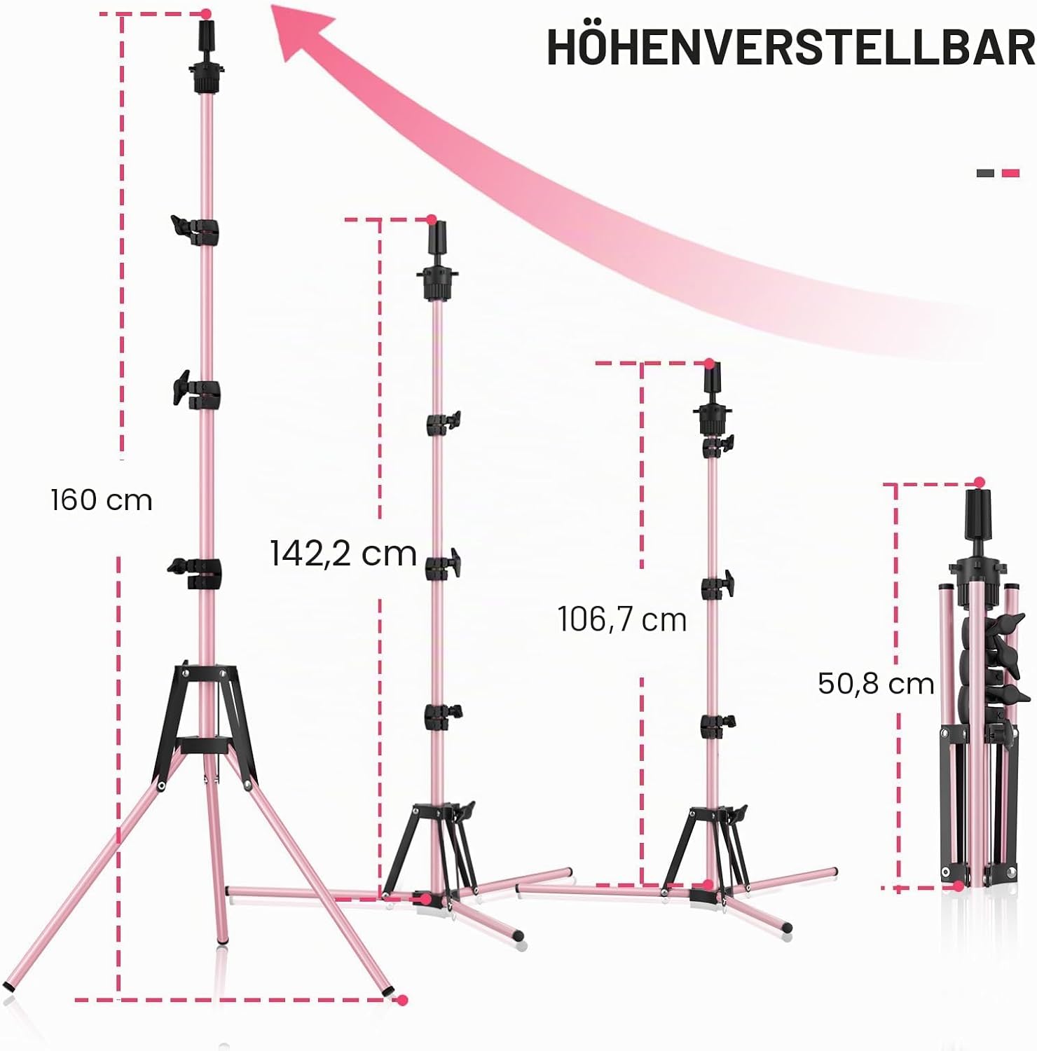 Detalle de CASDUCT Mannequin-Kopfständer (160 cm), verstellbarer Perückenständer aus verstärktem Metall – für Friseurtraining & Kosmetologie (rose)