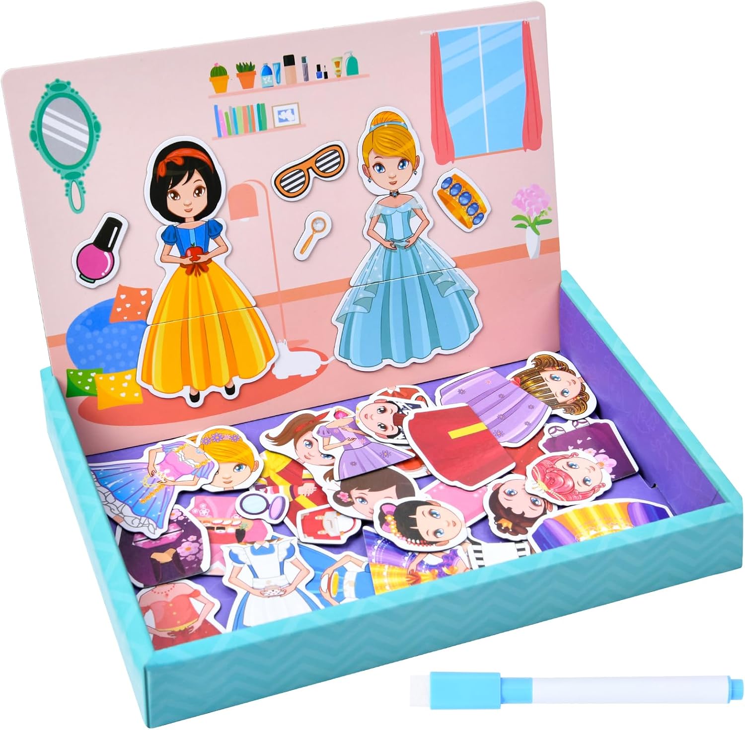 Aolso Set da gioco per travestimento da principessa: puzzle magnetico educativo 2 in 1