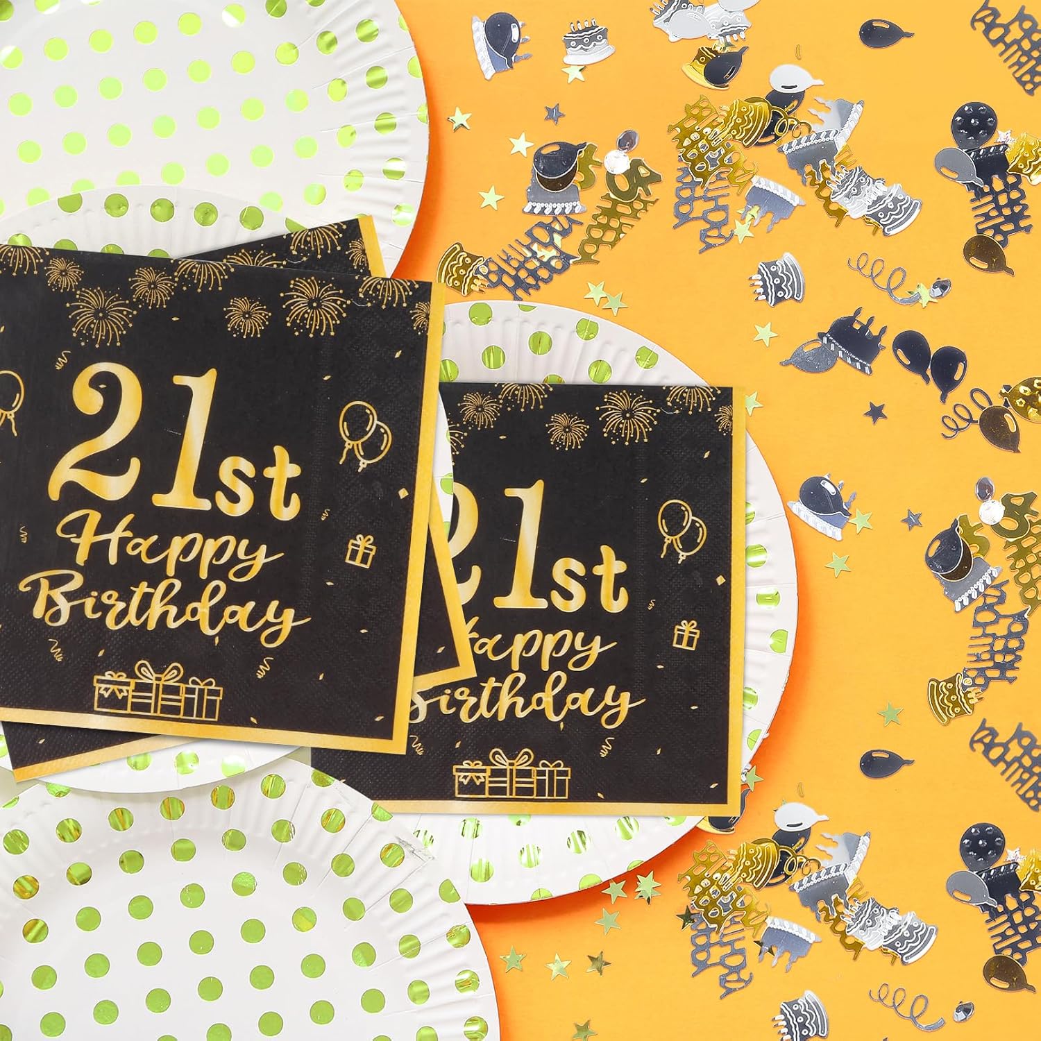 Thumbnail 1 de Yiran 60th Birthday Table Decorations Pack with 20 Black & Gold Napkins and Birthday Confetti