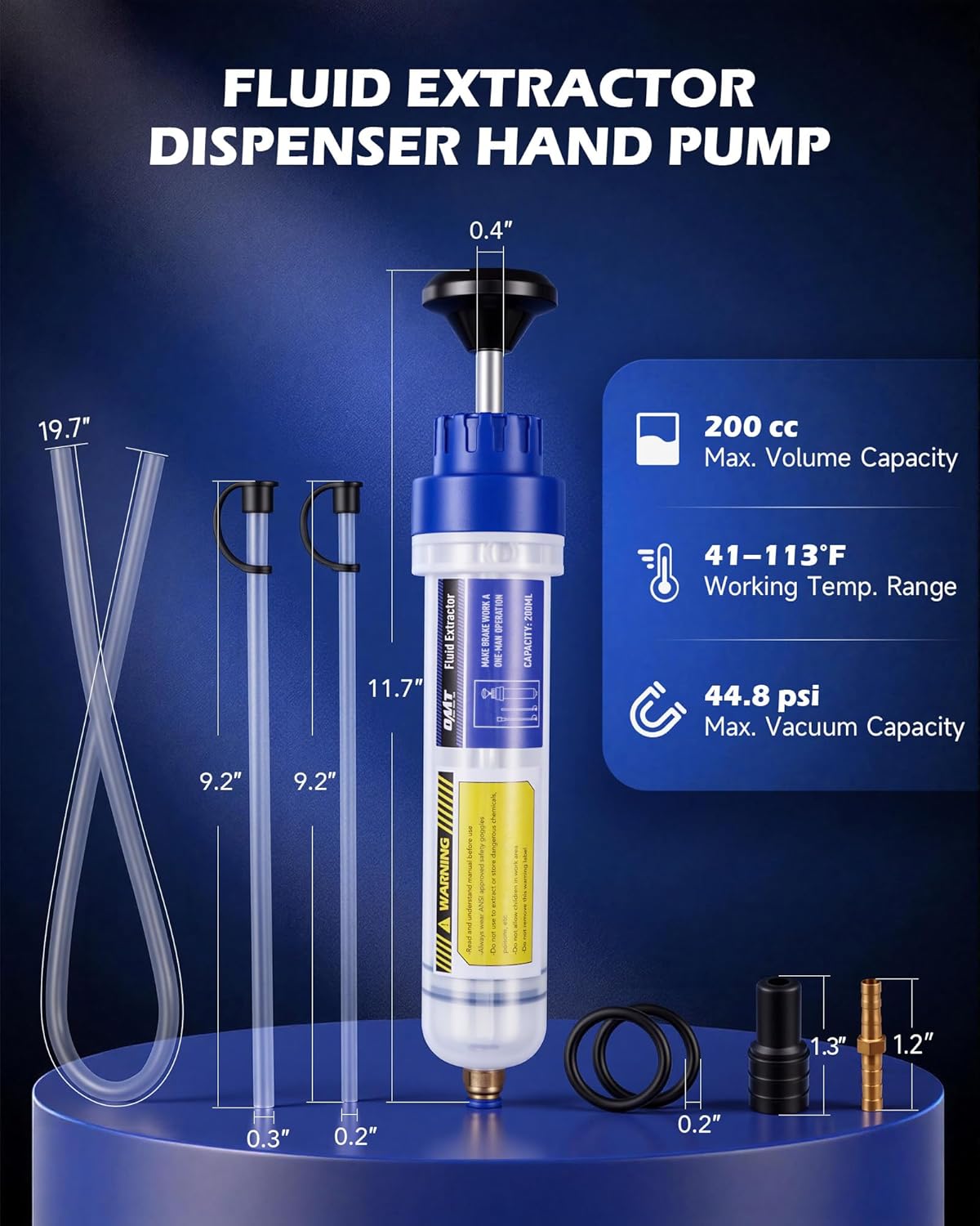 Detalle de Orion Motor Tech Oil Extractor Pump (200mL) Manual Fluid Transfer Syringe Pump with Flexible Hoses