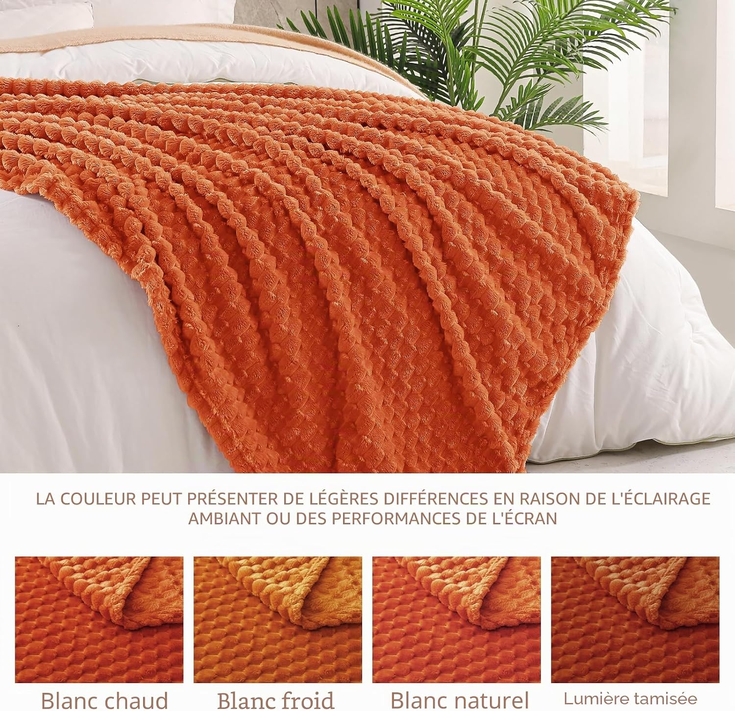 Thumbnail 3 de Exclusivo Plaid Couverture Plaide Polaire 130 x 170 cm – Orange brûlé, douceur et polyvalence pour canapé et lit