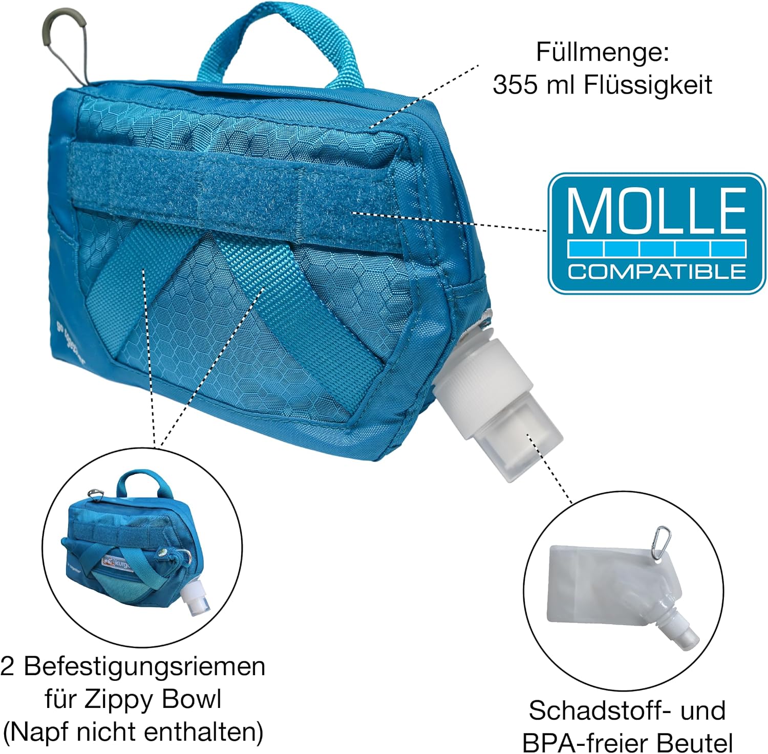 Thumbnail 1 de Kurgo RSG Hydration Flask: Wasserflaschenbeutel für Hundegeschirr – 354 ml BPA-frei, MOLLE-kompatibel, abnehmbare Tasche (Blau)
