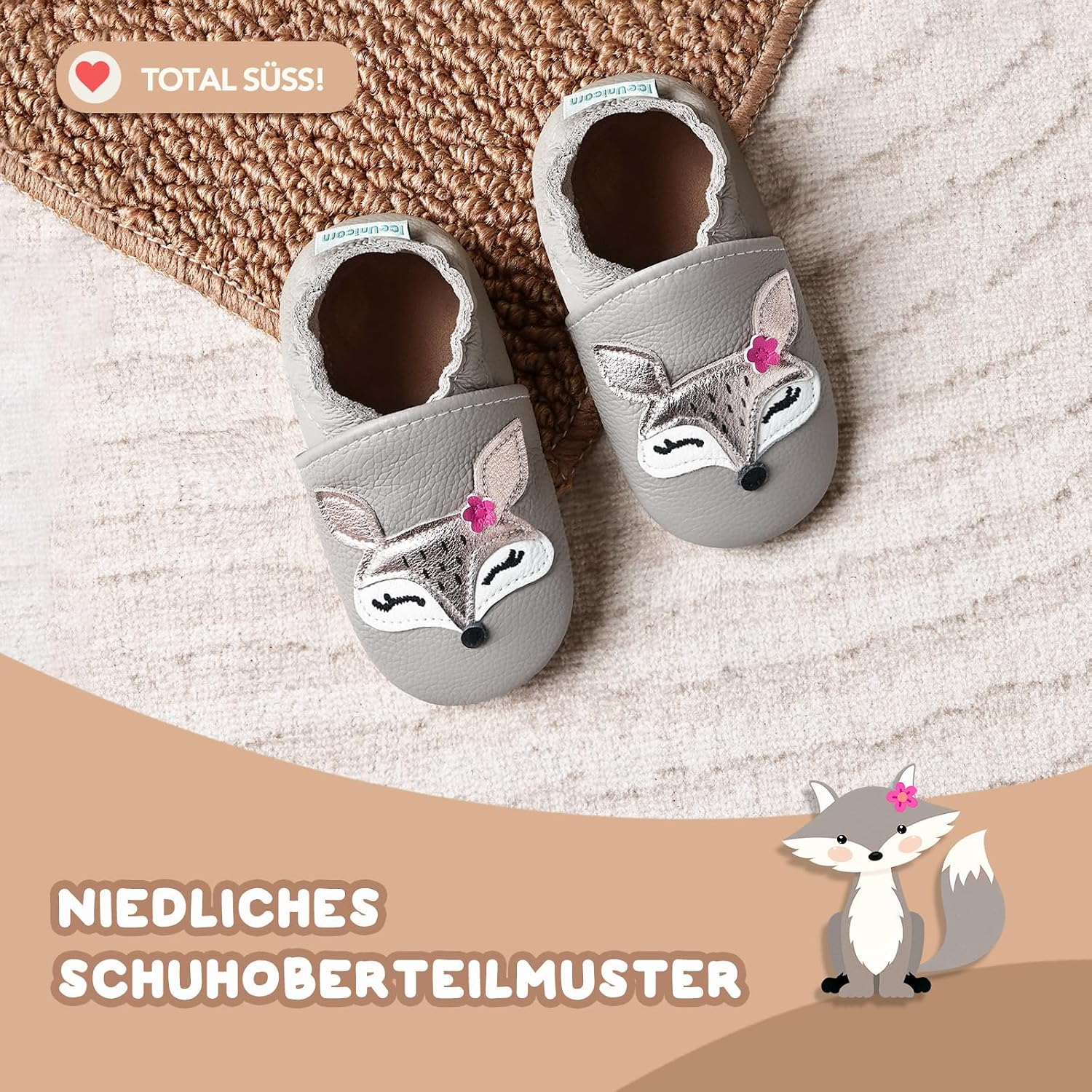 Detalle 2 de IceUnicorn Krabbelschuhe Baby Lauflernschuhe – Weiches Leder, rutschfeste Sohle, elastische Riemen