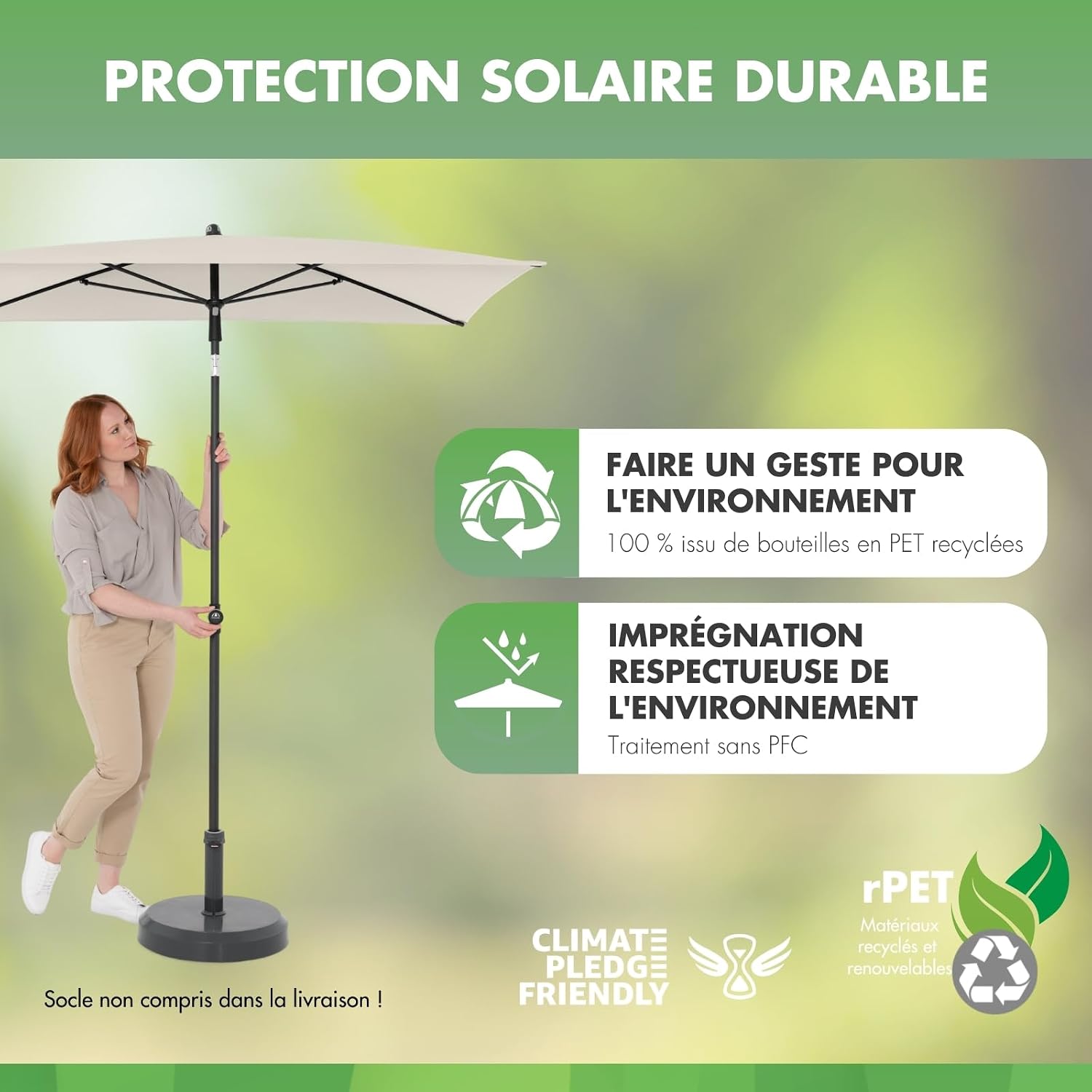 Detalle de Doppler Parasol Rethink 180x120 cm – Naturel, rectangulaire et inclinable, Housse incluse