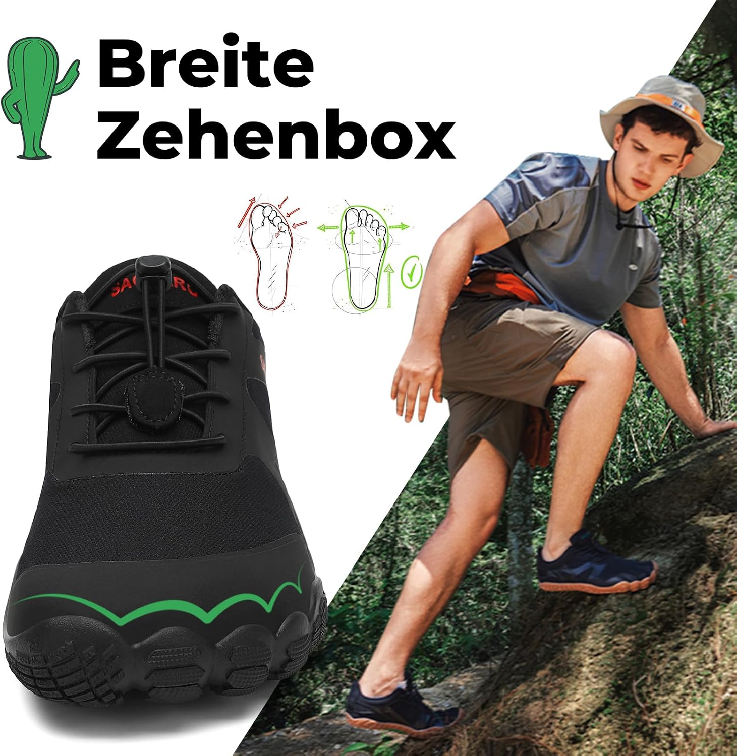 Detalle de SAGUARO Unisex Barfußschuhe Outdoor mit Zehenbereich und Zero-Drop-Sohle (Gr. 36–48)