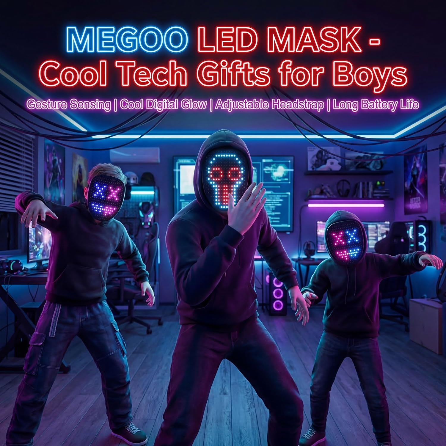 Thumbnail 1 de MEGOO LED Mask with Gesture Sensing (50 Pattern Display) — Light-Up Transforming Face Mask