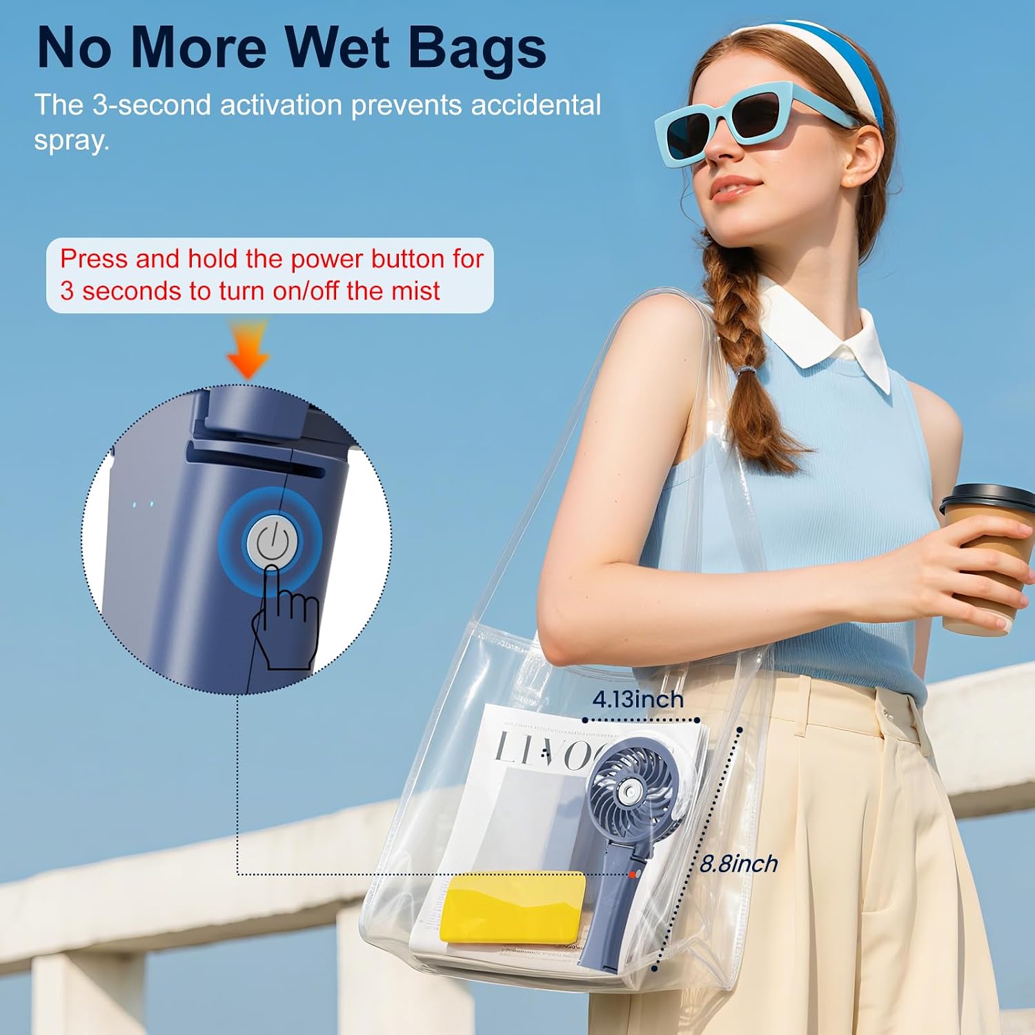 Detalle de HandFan Upgraded Portable Handheld Misting Fan with Rechargeable Battery (Royal Blue)