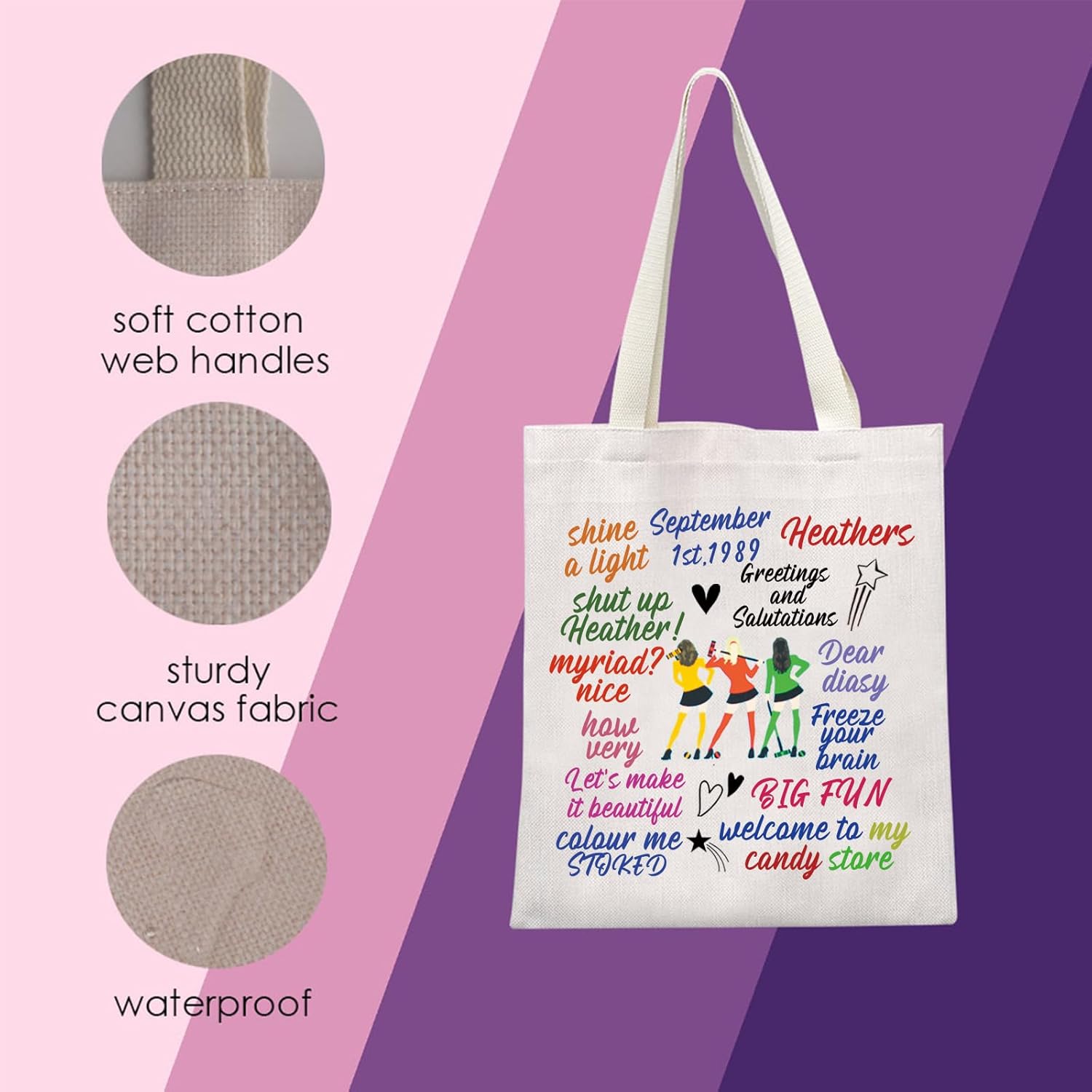 Detalle de Heathers Tote Bag: A Theatrical Everyday Essential