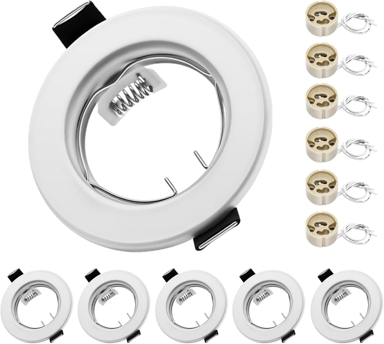 Detalle de LteelDay LD-YX-DH-B-6 GU10-inbouwspothouders, 6 matte witte metalen ringen