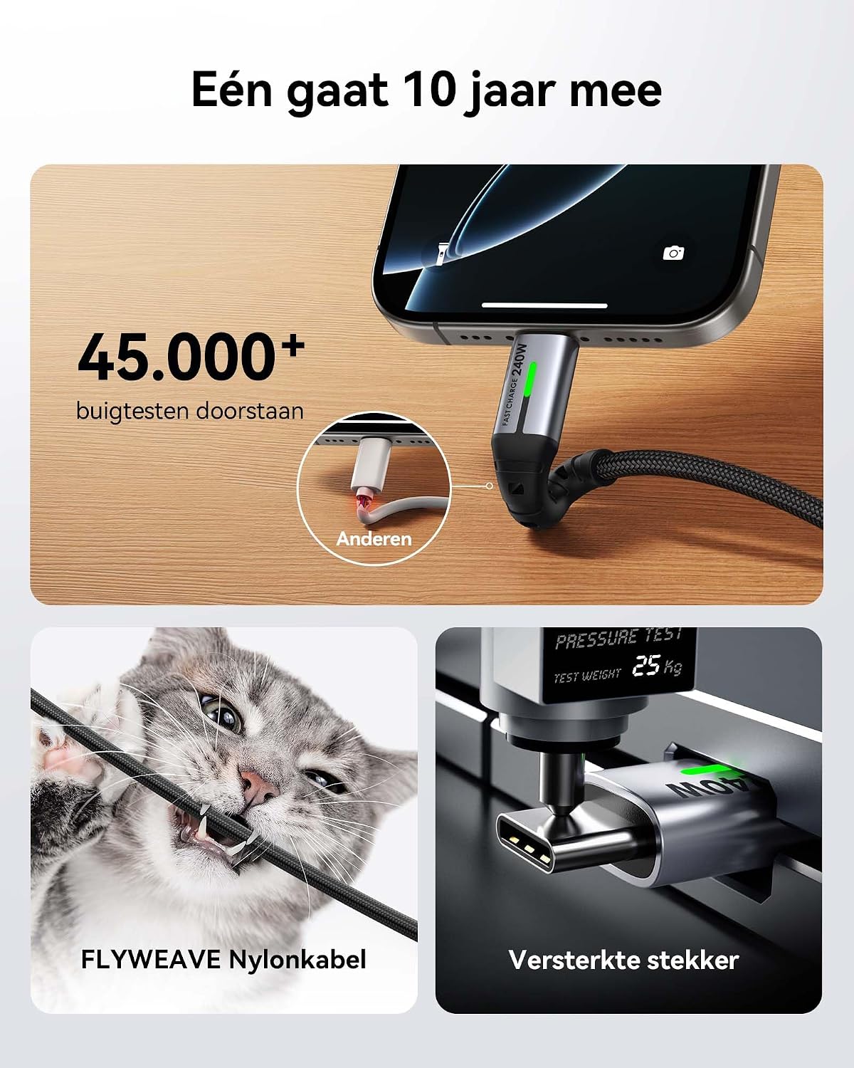 Detalle 2 de INIU D7CC-2P-1M USB-C-kabel 240 W, 2 m, gevlochten met ledscherm