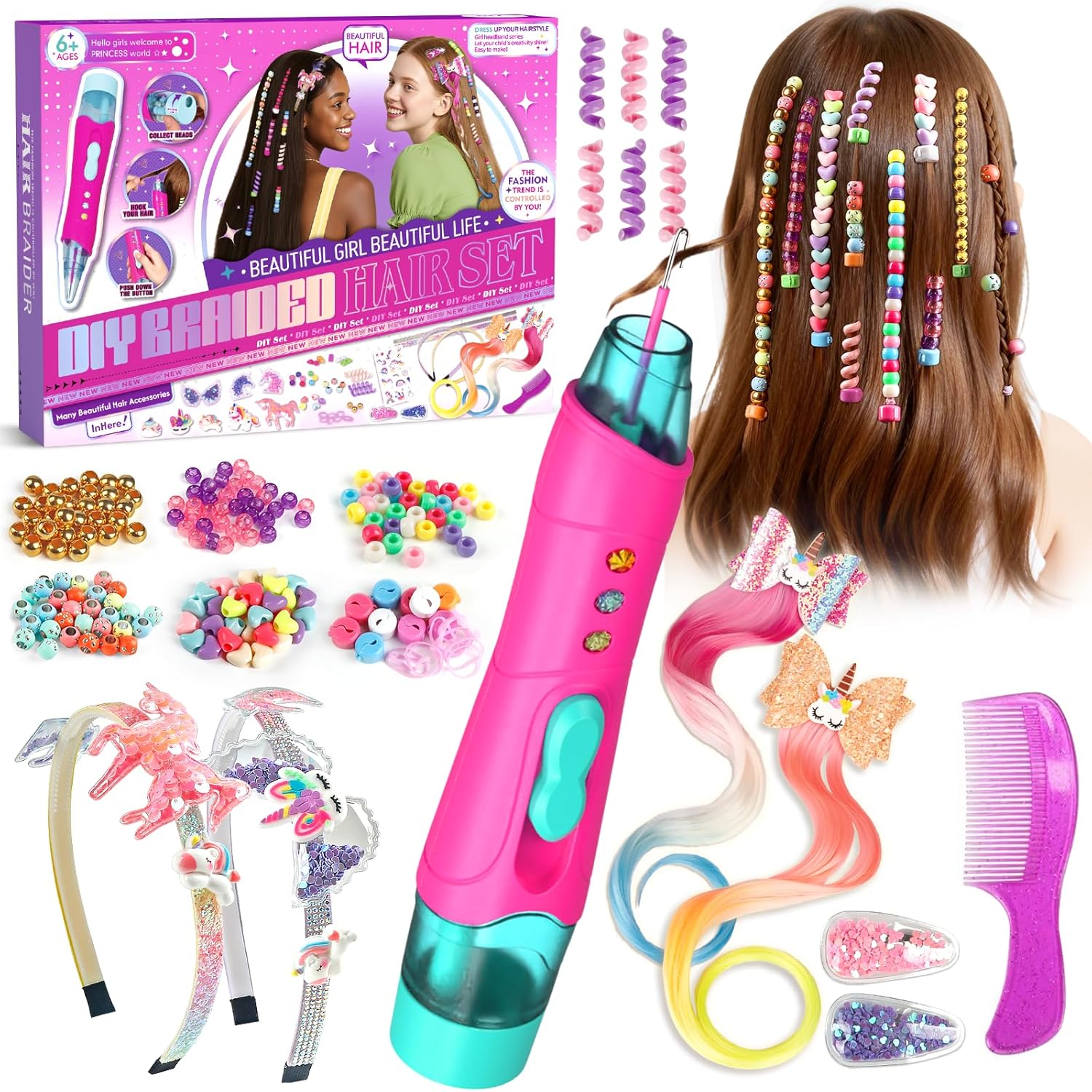 Hzitcigm Regali Bambine 5–12 Anni: Kit intrecci capelli con accessori unicorno e perline