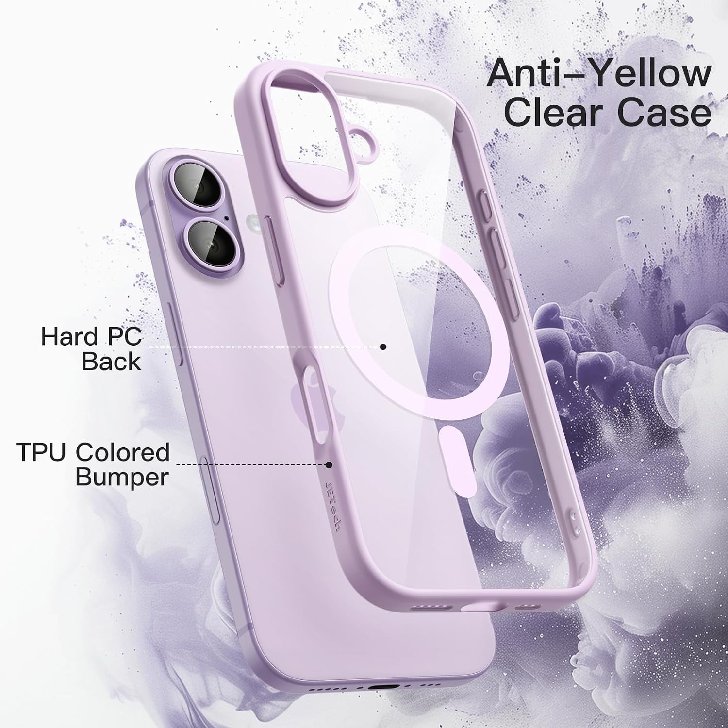 Detalle de JETech Coque Magnétique pour iPhone 17 6,3 Pouces – Étui MagSafe Transparent Lilas Lavande