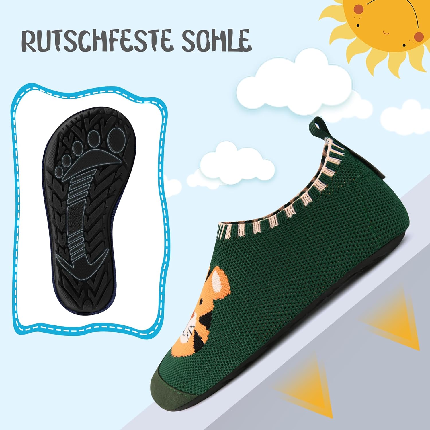 Detalle de Kyopp Hausschuhe Kinder – Barfuß‑Sockenhausschuhe für Mädchen und Jungen, rutschfeste Ledersohle, atmungsaktives Strickmaterial