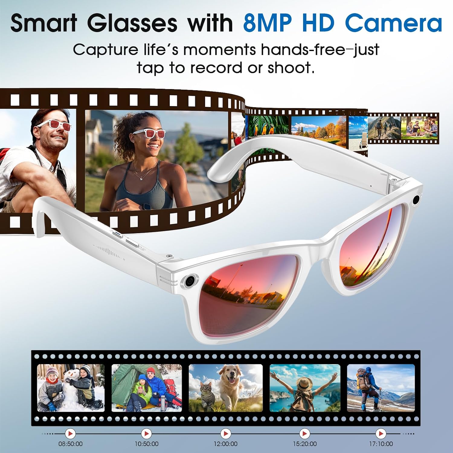Thumbnail 2 de Tulbeys AI Smart Glasses with 4K HD Camera, 8MP Photo, Real-time Translation & Photochromic Lenses (White)