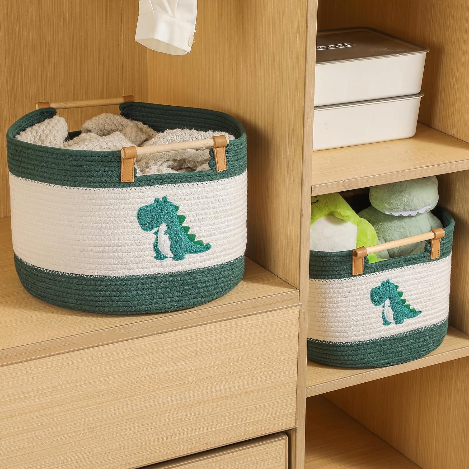 Thumbnail 5 de Large Blanket Basket 35L Cotton Rope Basket with Wooden Handles by Tidelit