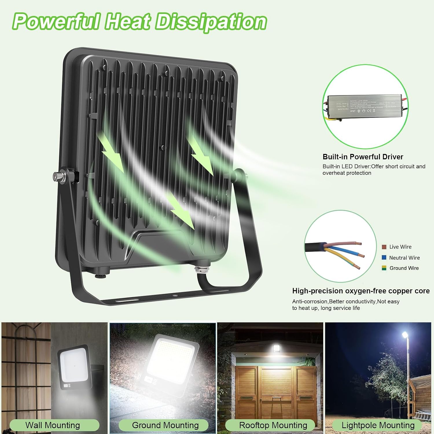 Detalle 2 de Fosingut 150W Foco LED Exterior IP66, Luz Seguridad Impermeable