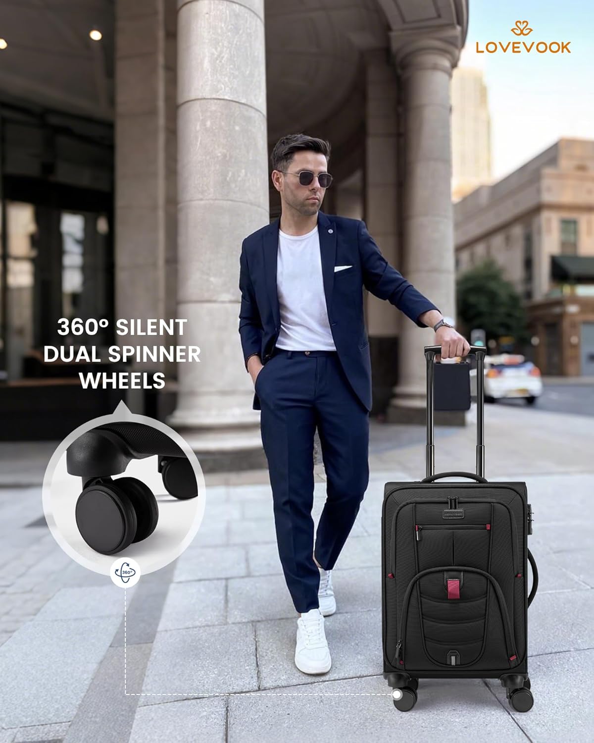 Detalle 2 de LoveVoook Carry On Luggage 22x14x9 — Airline Approved Softside Spinner with Front Laptop Compartment