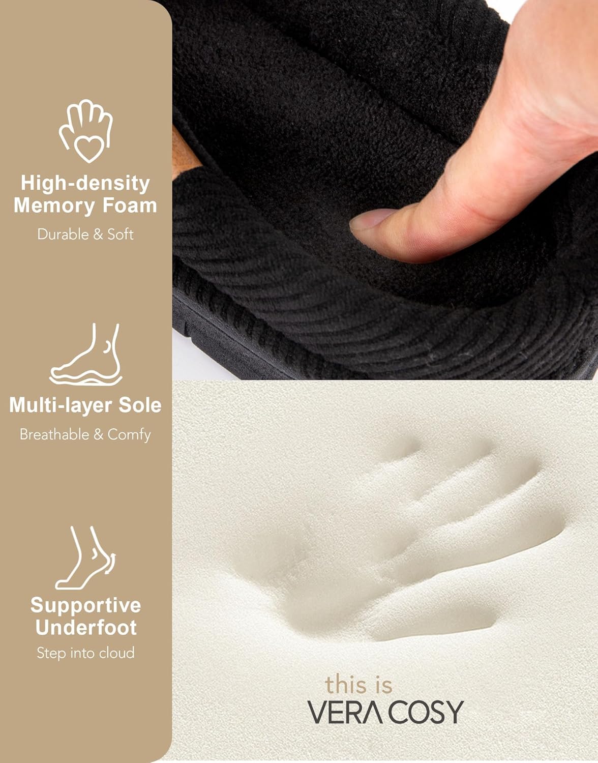 Thumbnail 4 de VeraCosy Men’s Corduroy Moccasin Slippers with Memory Foam Footbed