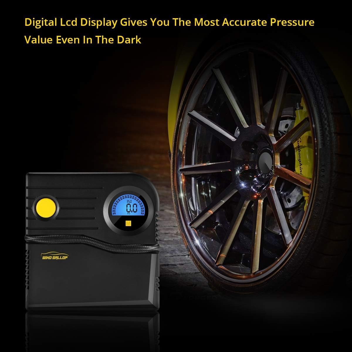 Detalle de WindGallop Car Tyre Inflator Air Compressor: Compact 12V Pump with Gauge and Adapters