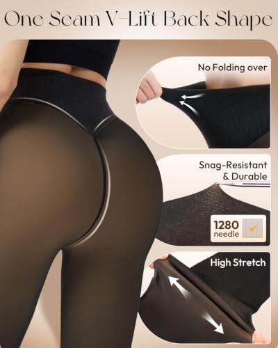 Detalle 2 de Tyusatu Fleece-Lined Thermal Tights with V-Shaped Waist and Sheer Finish