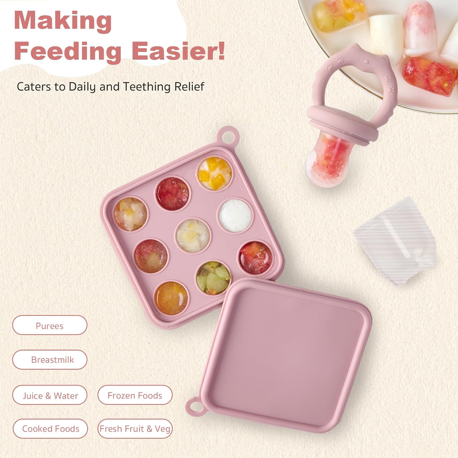 Thumbnail 2 de Fruit Feeder for Babies (4M+) – Teething Dummy & Freezer Mold Pack (Pink, 1 Pack)