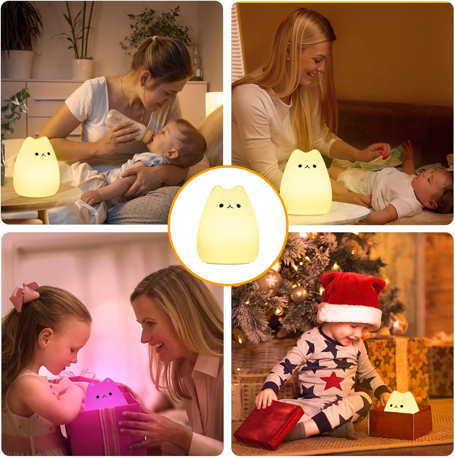 Detalle de FOMYHEARD Luce Notturna per Bambini 3 in 1: silicone, RGB, dimmerabile, timer 1h/3h, USB-C