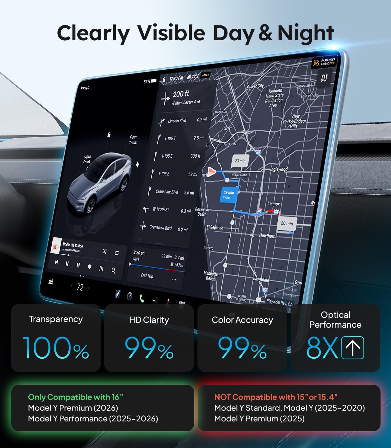 Detalle 2 de Wigoo 2026 Tesla Model Y Juniper Matte Screen Protector (Premium & Performance) for Central Display, 16" Tempered Glass