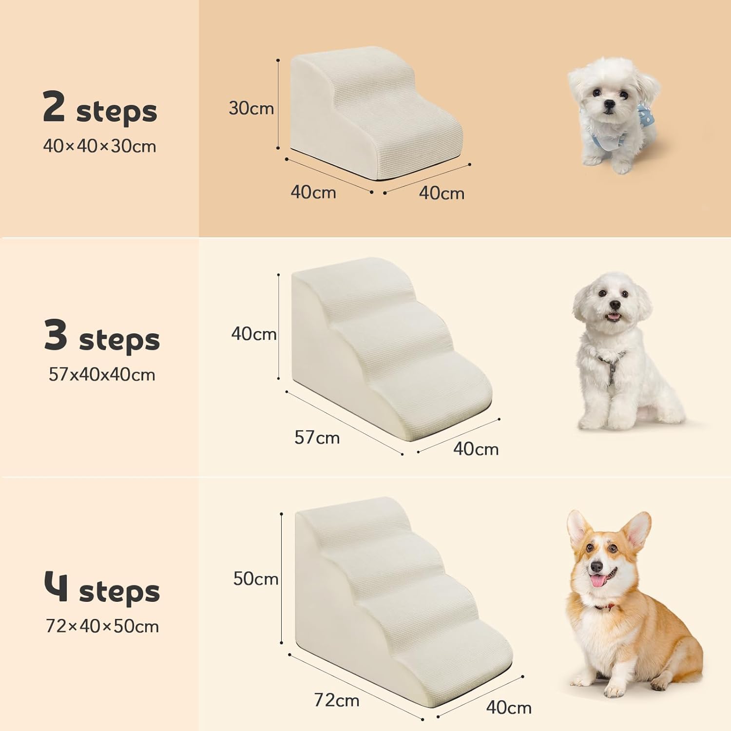 Thumbnail 1 de Dog Ramp Stairs 2 Steps for Small Dogs and Cats — Light Beige