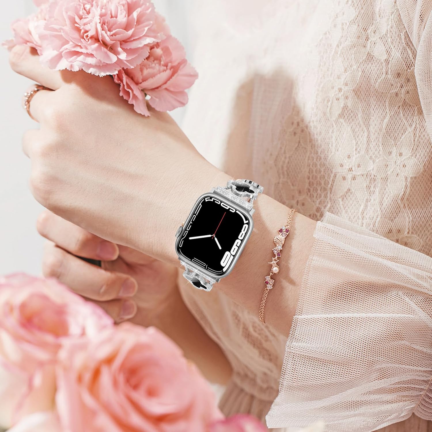 Detalle 2 de Tasikar Bling Diamond Women’s Strap for Apple Watch (42–49mm) – Silver/Black