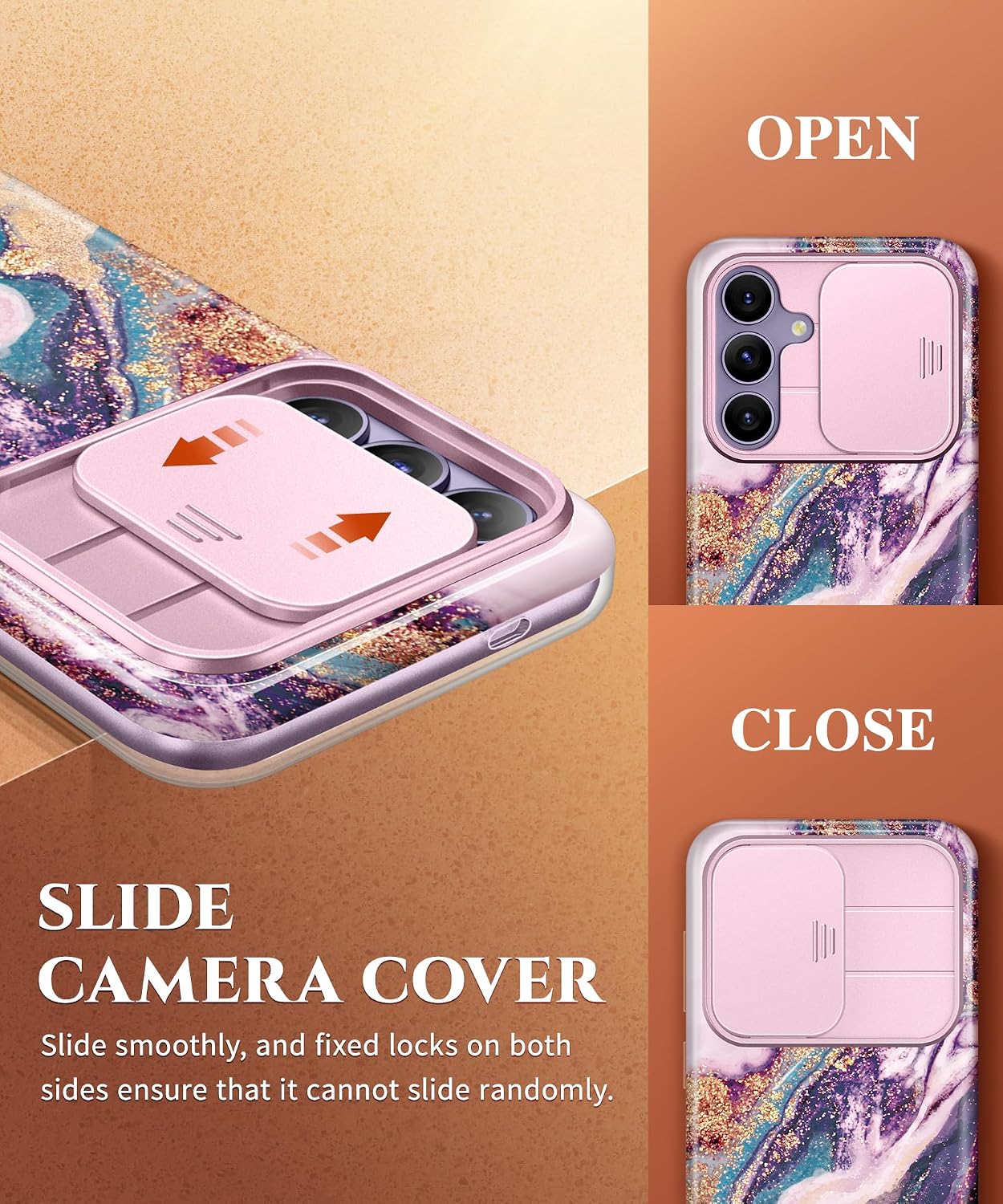 Detalle de GVIEWIN Marble Case with Slide Camera Cover for Samsung Galaxy S24 (6.2") – Purple Dreamland River