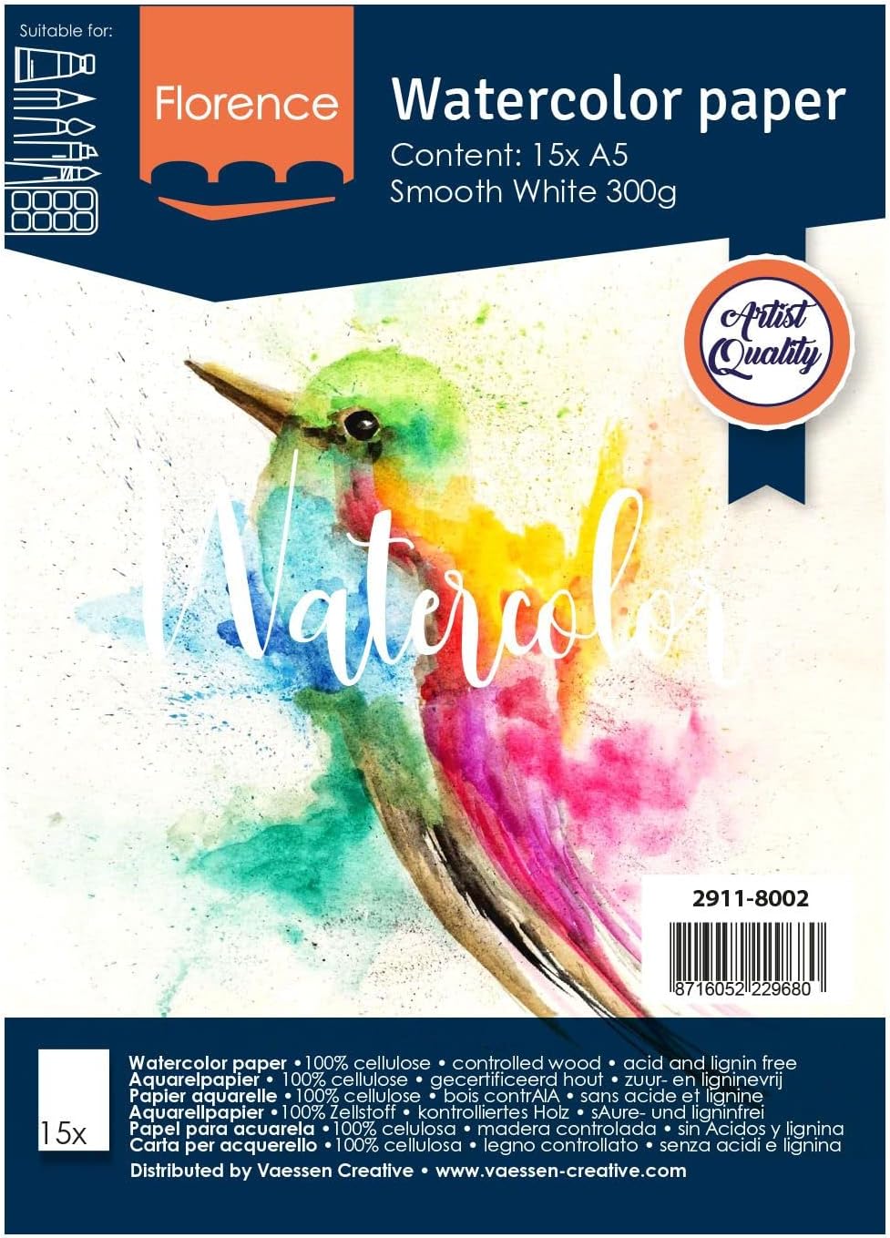 Thumbnail 5 de Vaessen Creative Papier Aquarelle Florence Pressé à Chaud A4 – 100 feuilles, 200 g/m², Blanc Intense