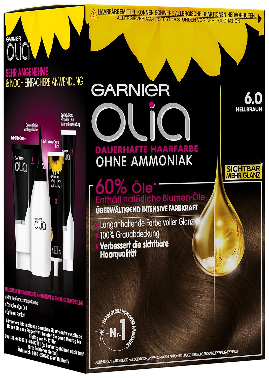 Thumbnail 6 de Garnier Olia Dauerhafte Haarfarbe ohne Ammoniak 6.0 Hellbraun (Packung mit 2), inkl. Pflegekur
