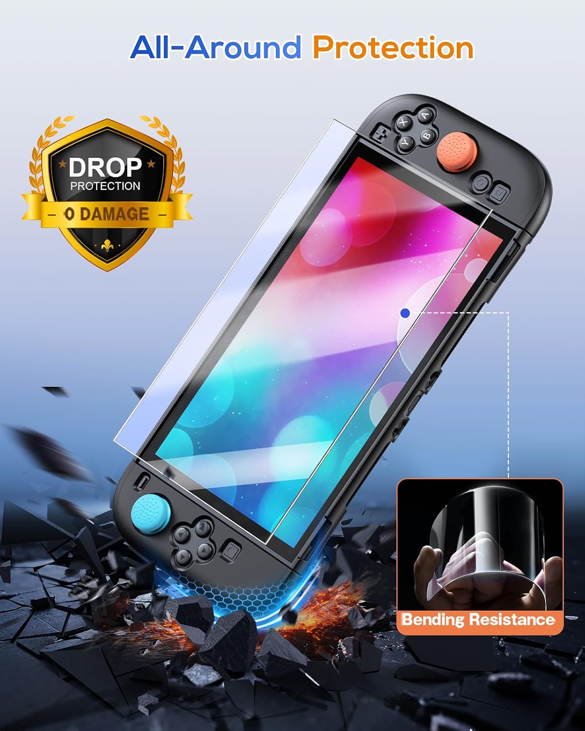 Detalle 2 de FYOUNG Protective Case for Nintendo Switch 2 (2025) – slim hard shell with screen protectors & 8 thumb grips