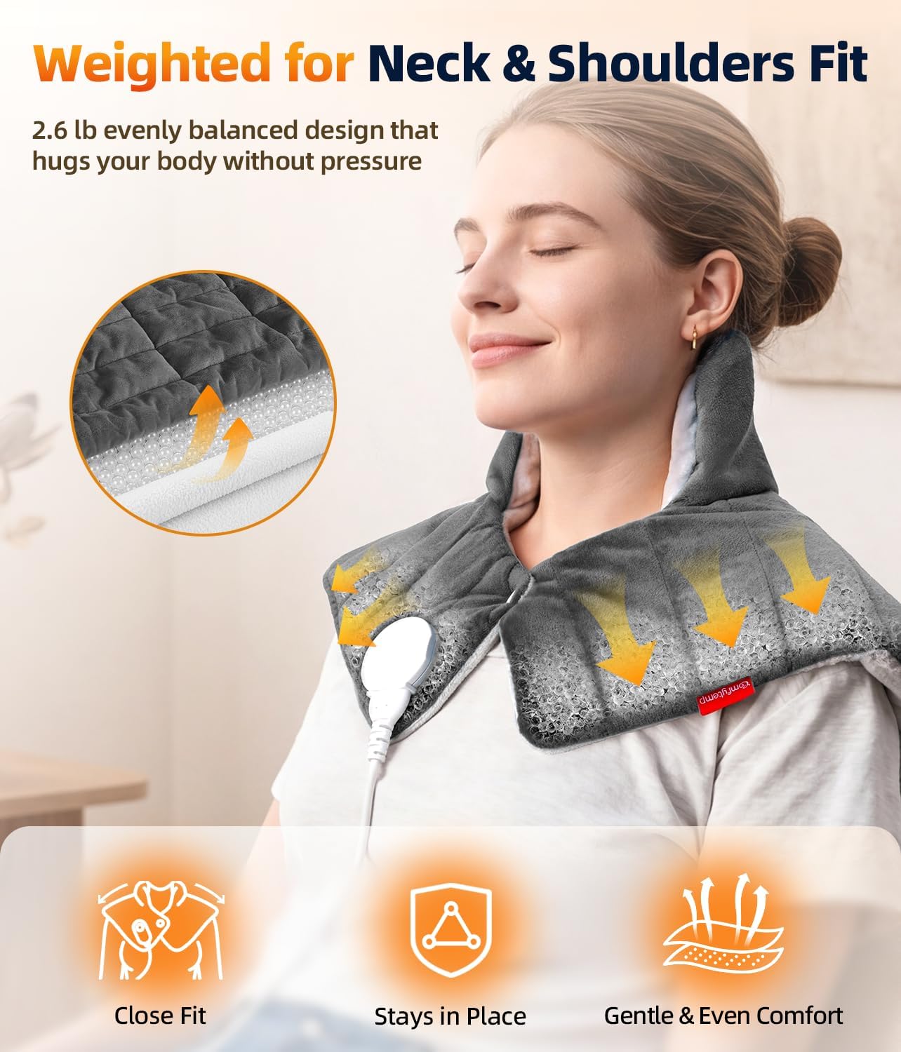 Detalle 2 de Comfytemp K9015 Weighted Heating Pad for Neck and Shoulders, Machine-Washable