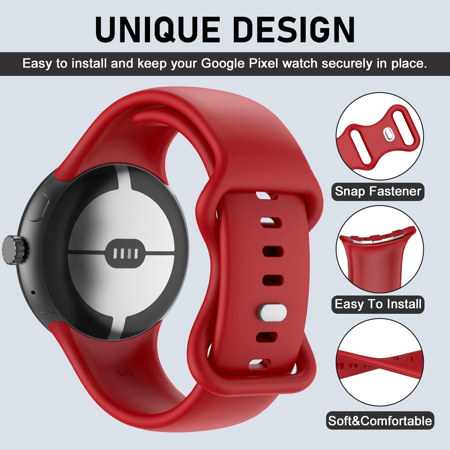 Detalle de OVERSTEP Soft Silicone Replacement Band for Google Pixel Watch (2022 & Pixel Watch 2)