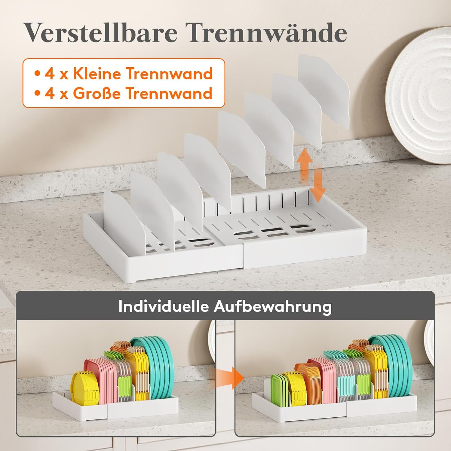 Detalle de Lifewit Deckelhalter erweiterbar 25–44 cm – Deckel-Organizer mit 8 verstellbaren Trennwänden, weiß